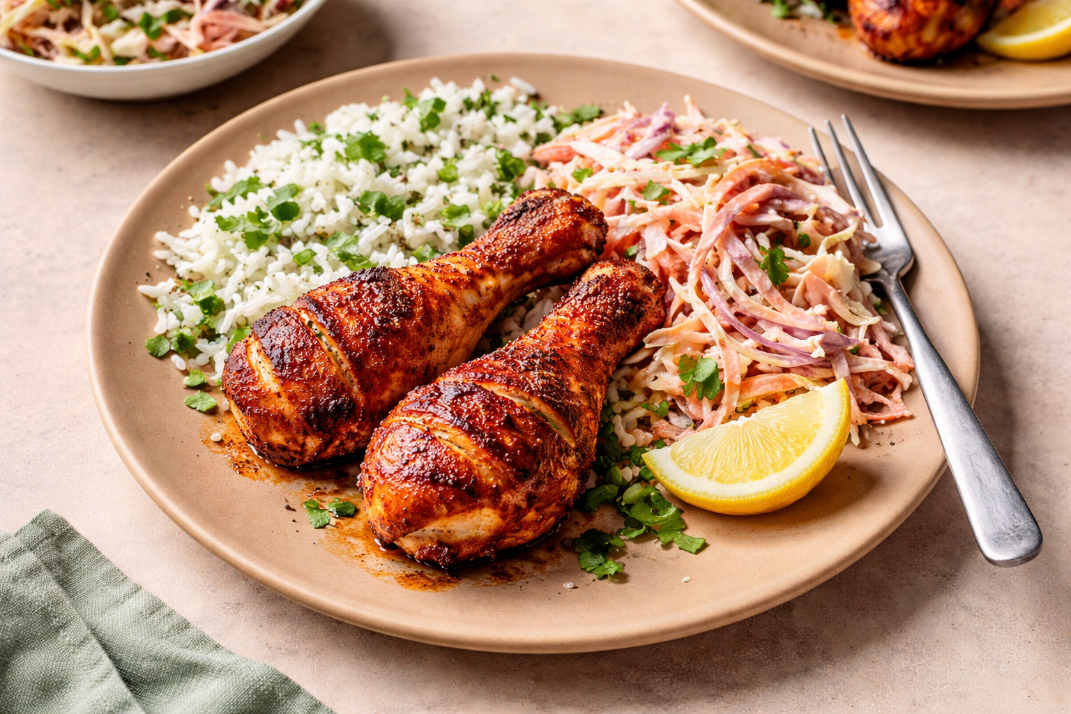 Smokey Chicken Drumsticks With Slaw