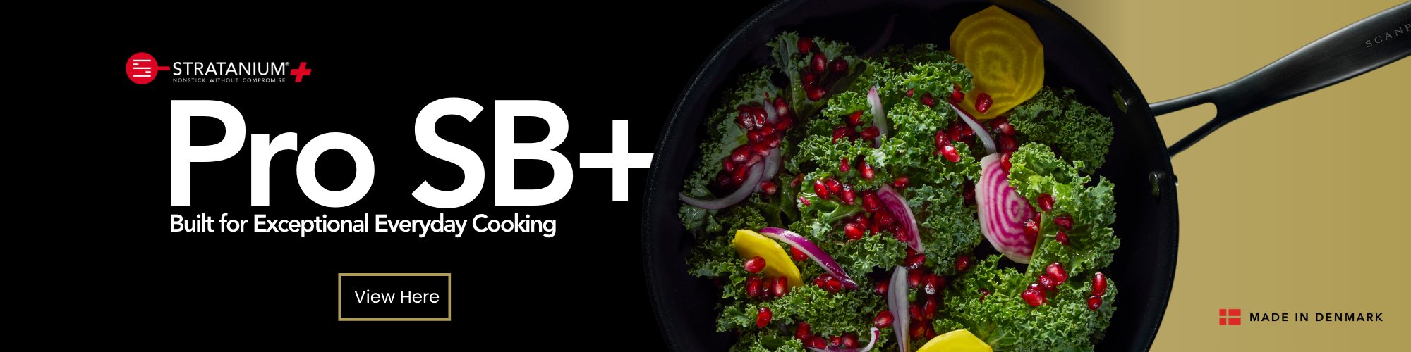 Pro SB+ cookware with a colorful salad in a pan on a black background