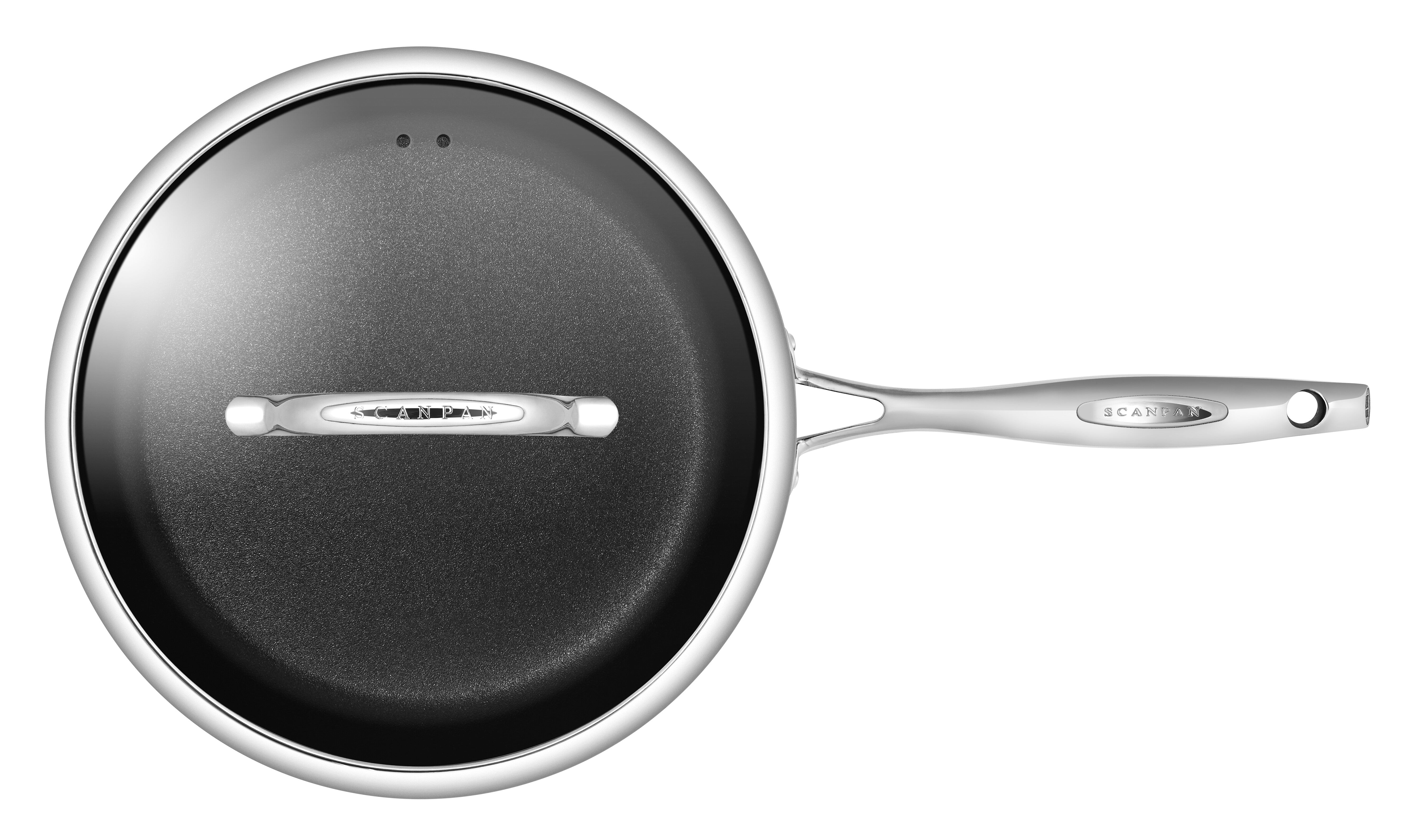 Frying pan with a black non-stick surface on a white background