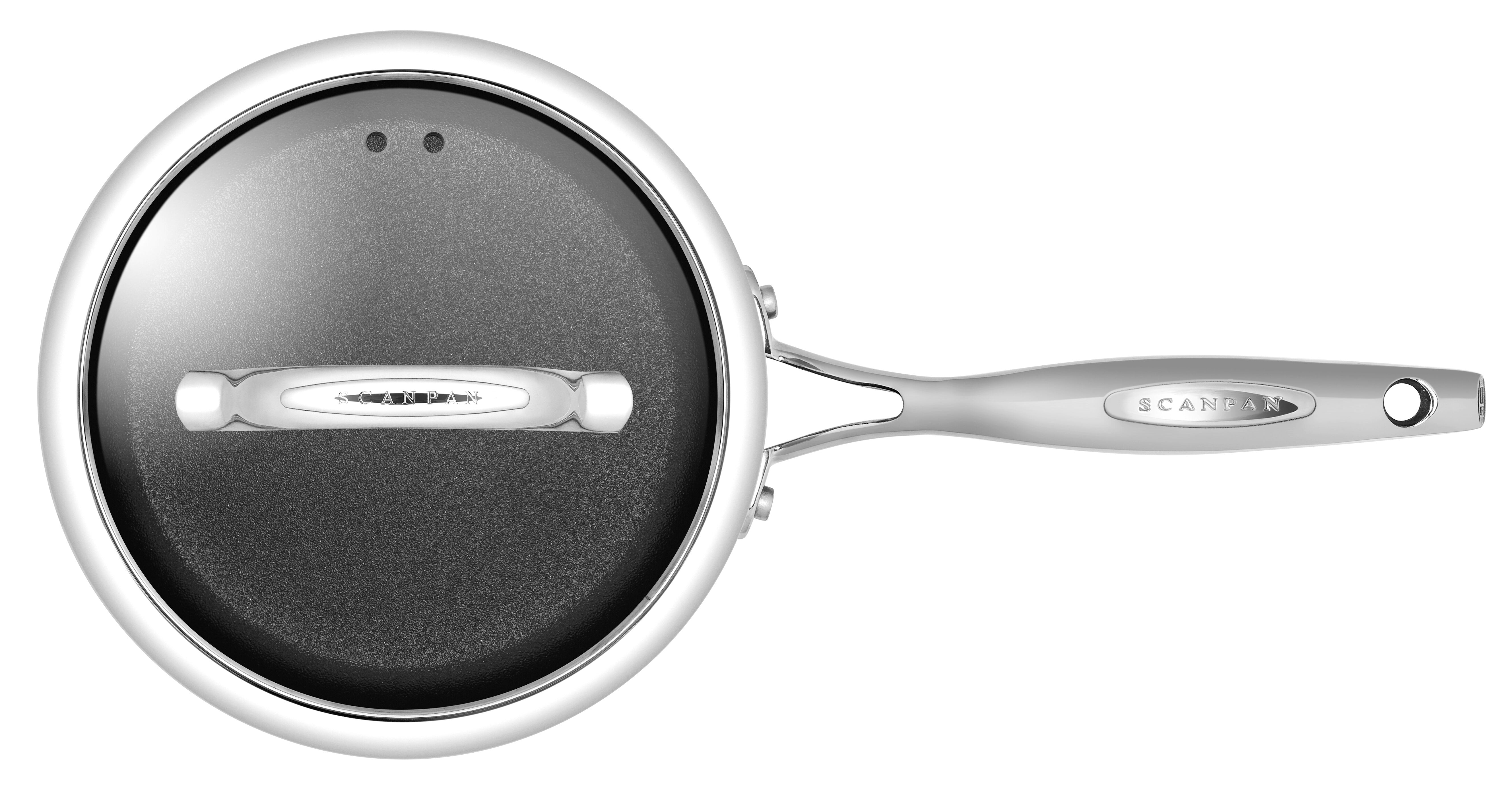 Stainless Steel non stick pan with black inside on a white background