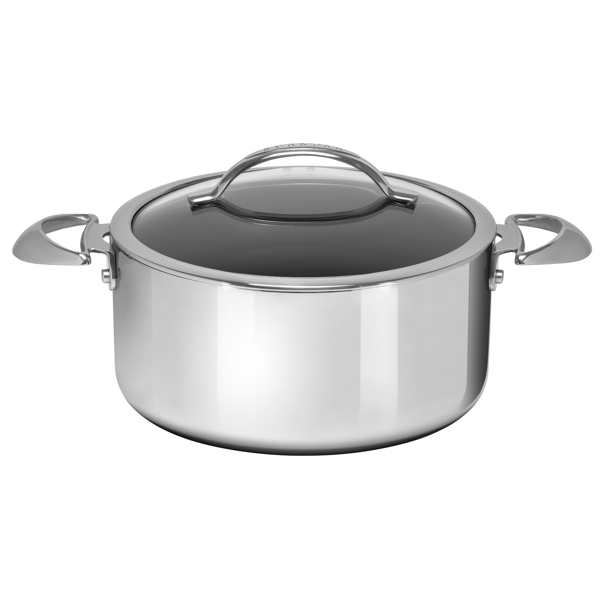 Stainless steel pot with lid on a white background
