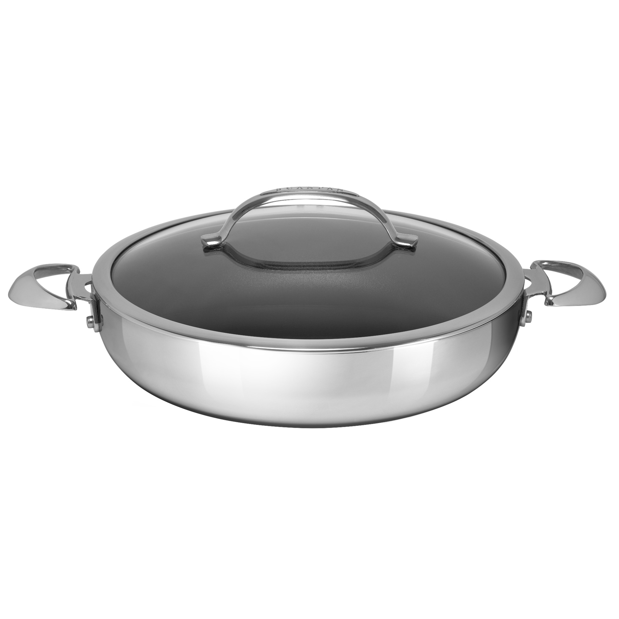 Stainless Steel Chef pan with non stick black inside on white background